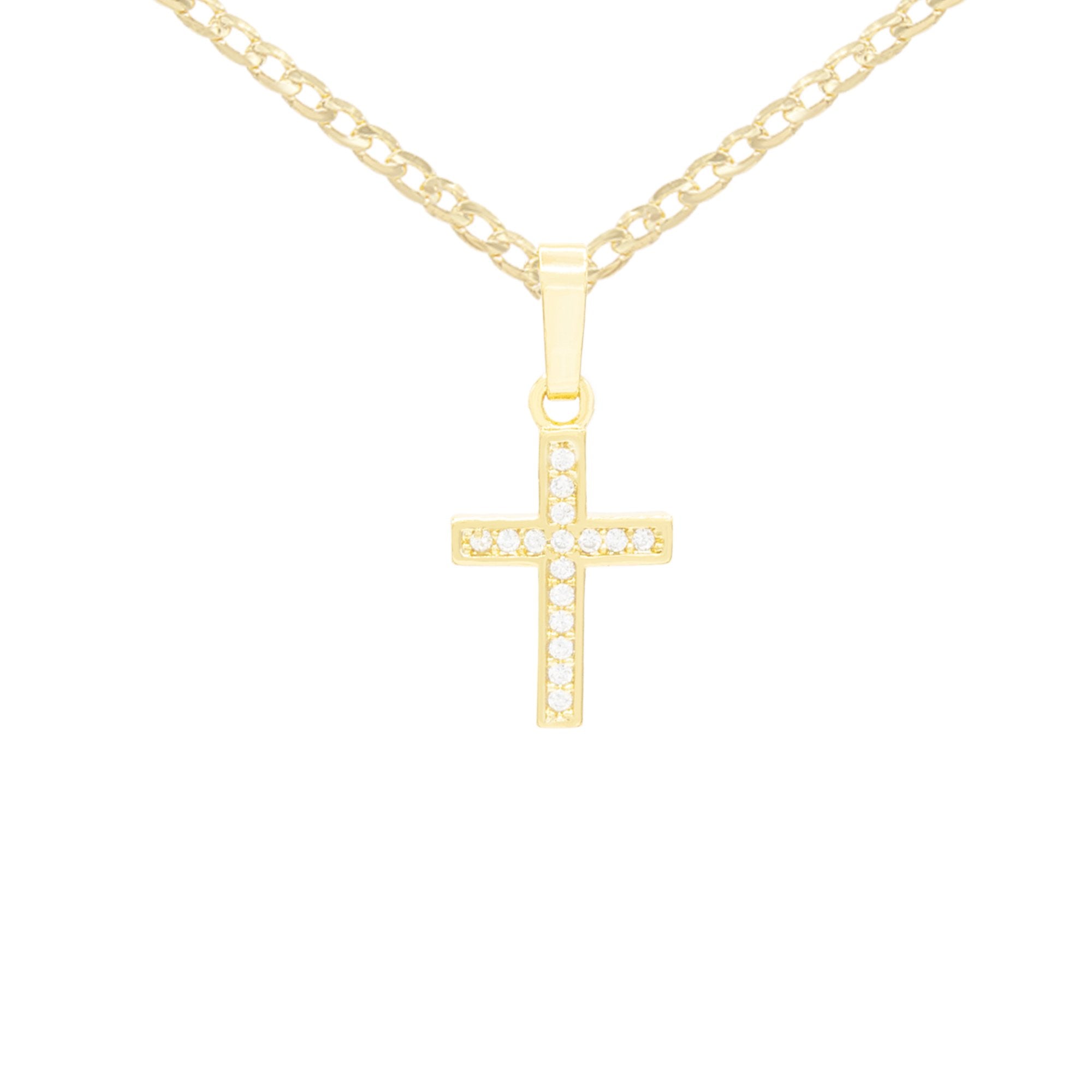 Cross Cubic Zirconia Pendant With Necklace Set 14K Gold Filled
